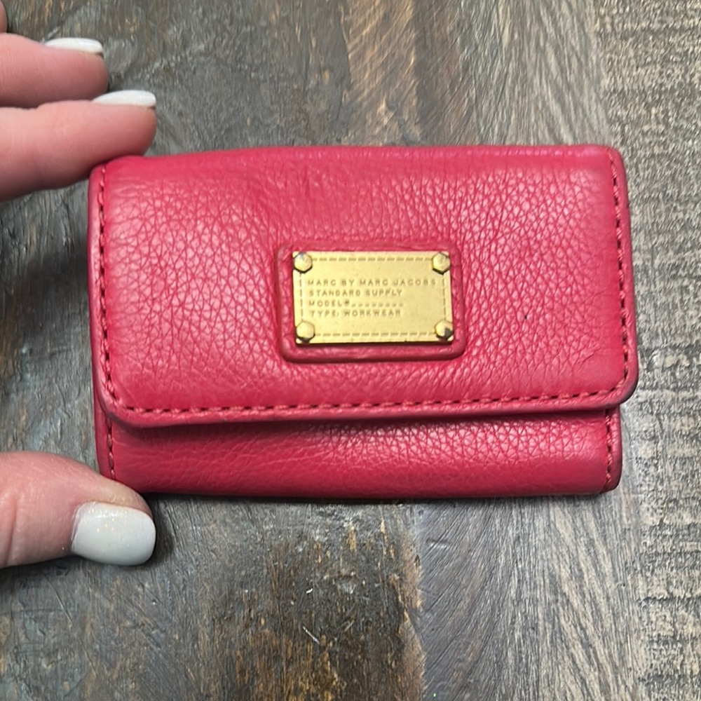 Marc Jacobs Pink Pebbled Leather Wallet with Gold Hardware